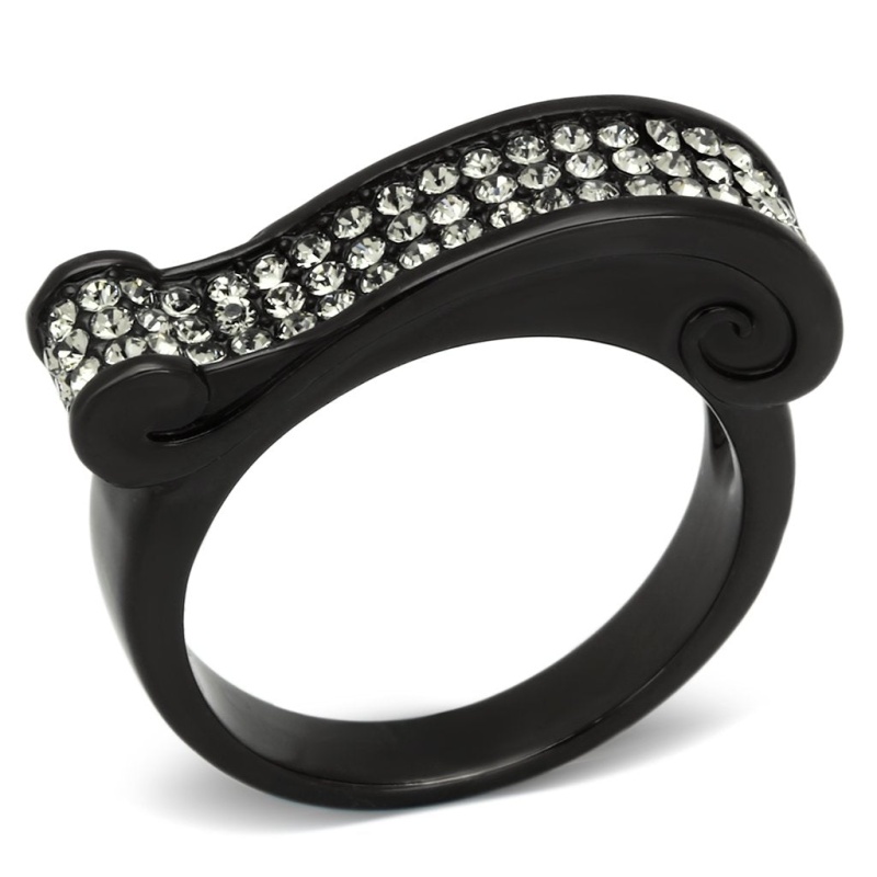 Tk862 - Ip Black(Ion Plating) Stainless Steel Ring With Top Grade Crystal In Black Diamond