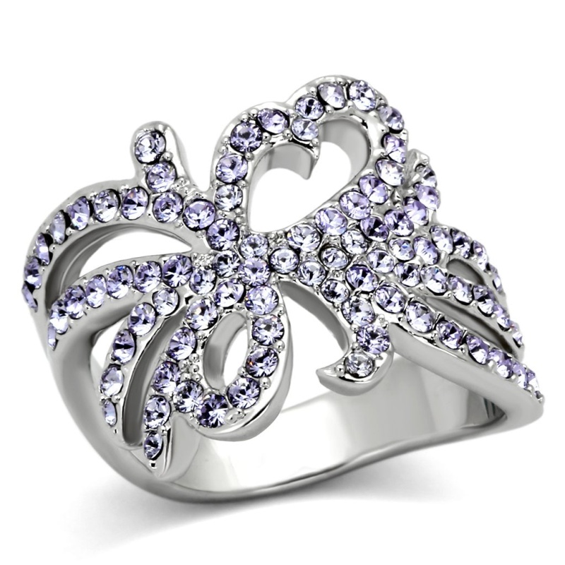 Tk869 - High Polished (No Plating) Stainless Steel Ring With Top Grade Crystal In Light Sapphire