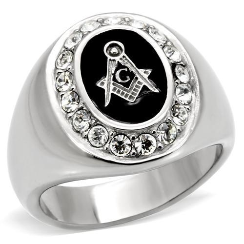 Tk8x023 - High Polished (No Plating) Stainless Steel Ring With Top Grade Crystal In Clear