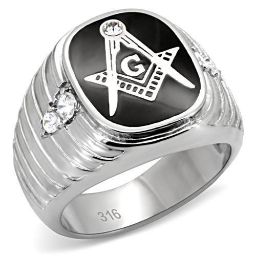 Tk8x024 - High Polished (No Plating) Stainless Steel Ring With Top Grade Crystal In Clear