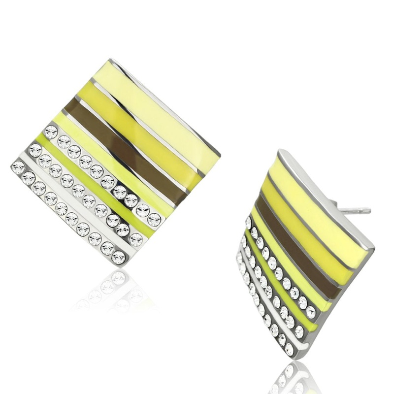 High Polished (No Plating) Stainless Steel Earrings With Top Grade Crystal In Clear