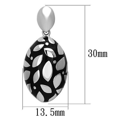High Polished (No Plating) Stainless Steel Earrings With Epoxy In Jet