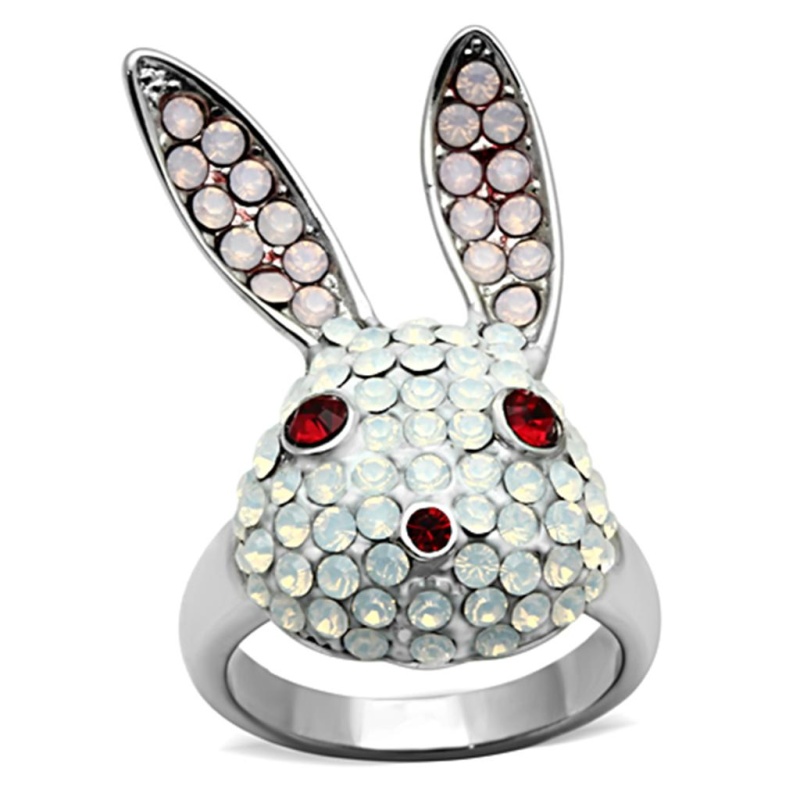 Tk931 - High Polished (No Plating) Stainless Steel Ring With Top Grade Crystal In Multi Color