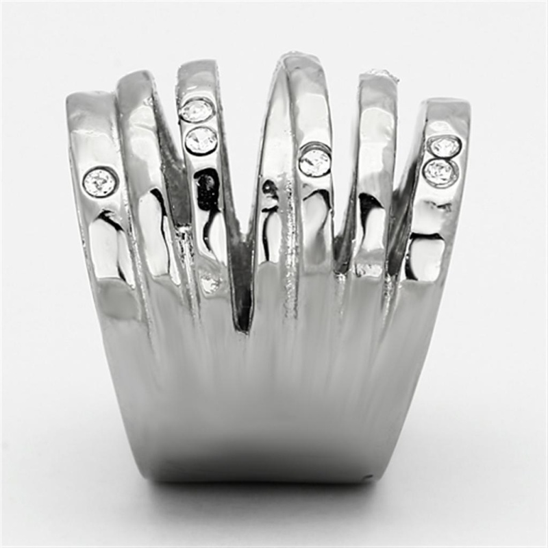 Tk937 - High Polished (No Plating) Stainless Steel Ring With Top Grade Crystal In Clear - 5