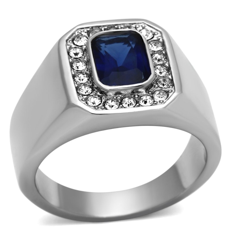 Tk954 - High Polished (No Plating) Stainless Steel Ring With Synthetic Synthetic Glass In Montana