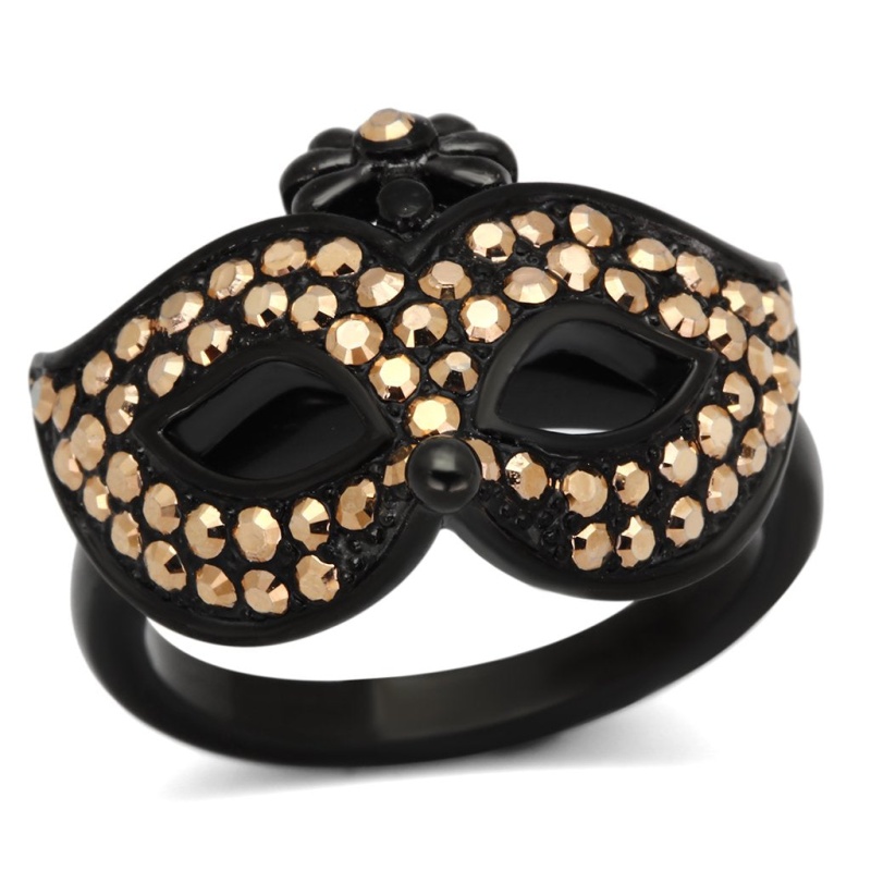 Tk981 - Ip Black(Ion Plating) Stainless Steel Ring With Top Grade Crystal In Metallic Light Gold