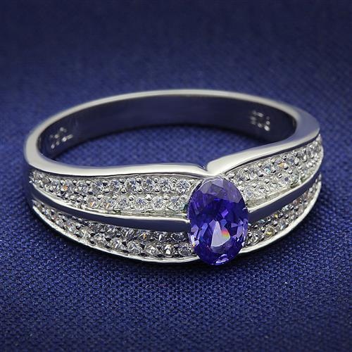 Ts025 - Rhodium 925 Sterling Silver Ring With Aaa Grade Cz In Tanzanite
