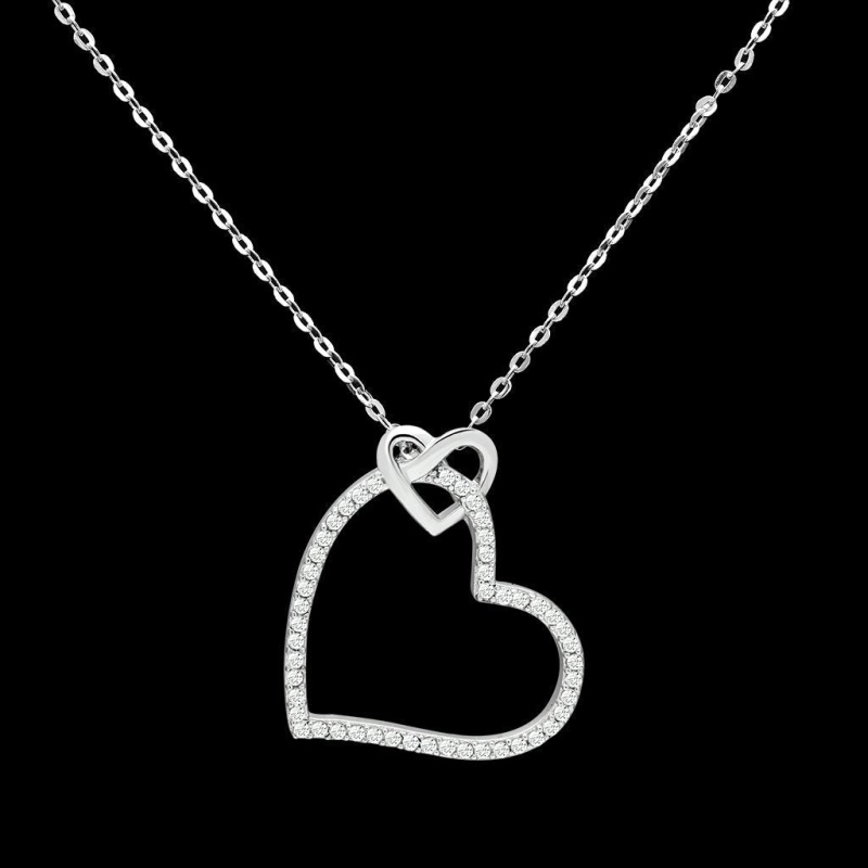 Ts060 - Rhodium 925 Sterling Silver Necklace With Aaa Grade Cz In Clear - 16"