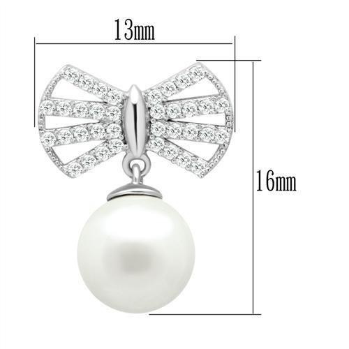 Rhodium 925 Sterling Silver Earrings With Synthetic Pearl In White