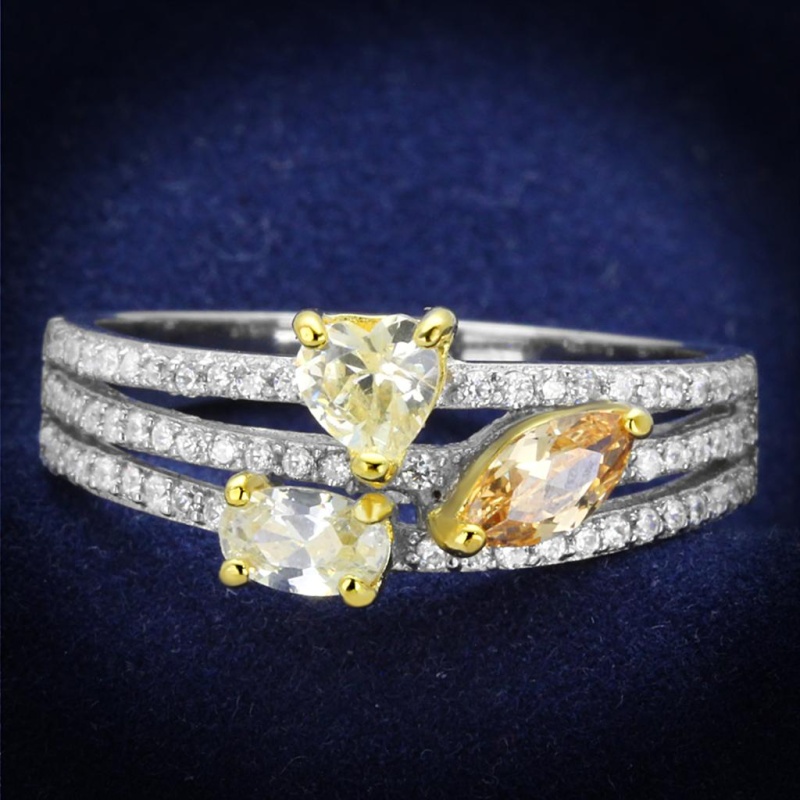 Ts250 - Reverse Two-Tone 925 Sterling Silver Ring With Aaa Grade Cz In Multi Color