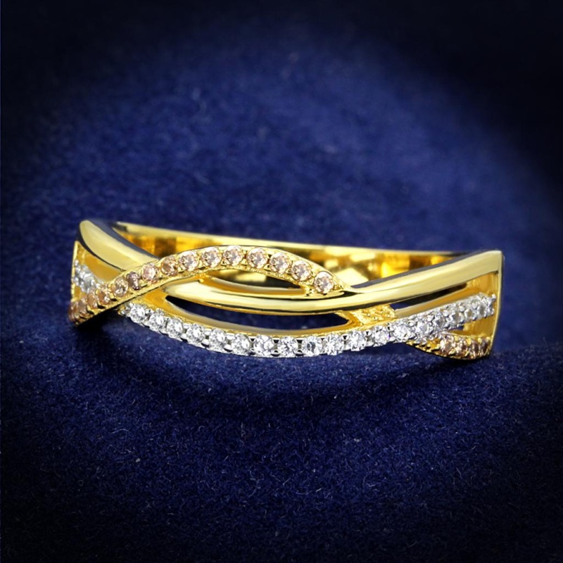 Ts252 - Gold+Rhodium 925 Sterling Silver Ring With Aaa Grade Cz In Champagne