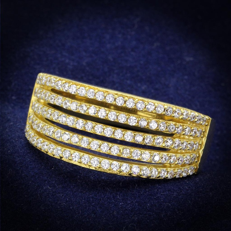 Ts254 - Gold 925 Sterling Silver Ring With Aaa Grade Cz In Clear