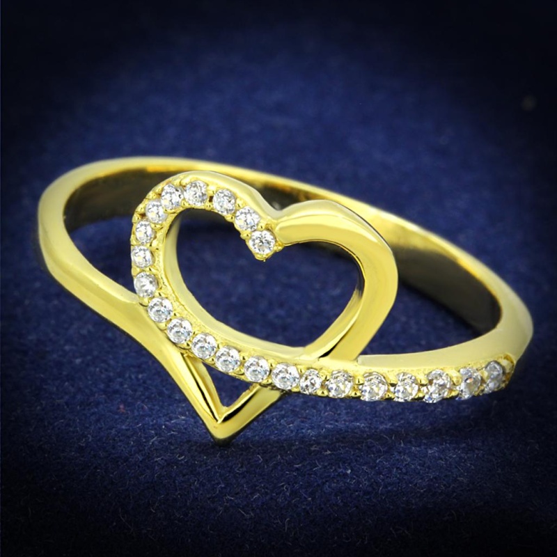 Ts308 - Gold 925 Sterling Silver Ring With Aaa Grade Cz In Clear