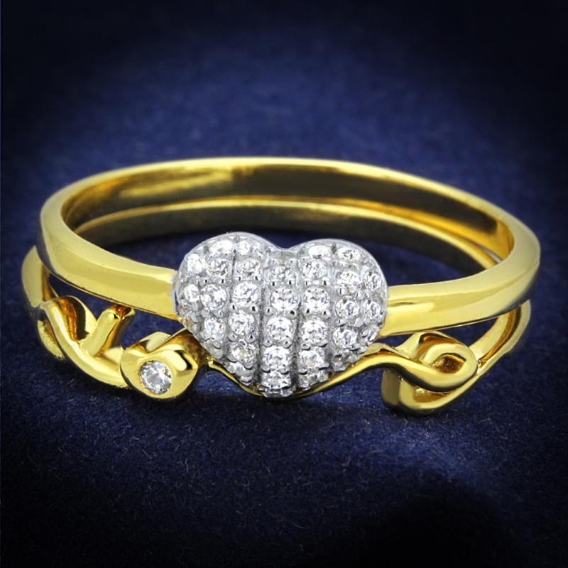 Ts311 - Gold+Rhodium 925 Sterling Silver Ring With Aaa Grade Cz In Clear