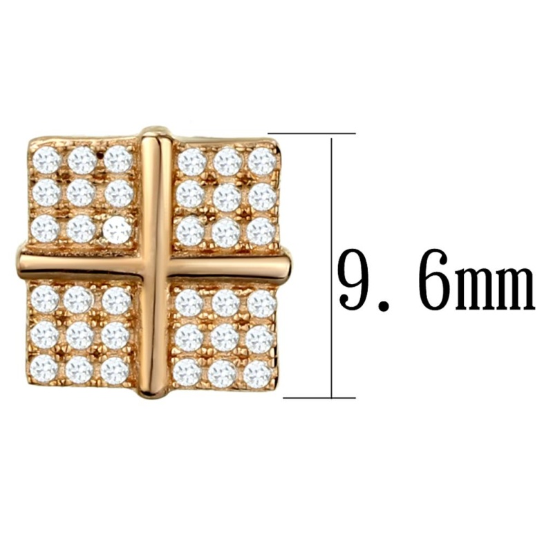 Rose Gold 925 Sterling Silver Earrings With Aaa Grade Cz In Clear