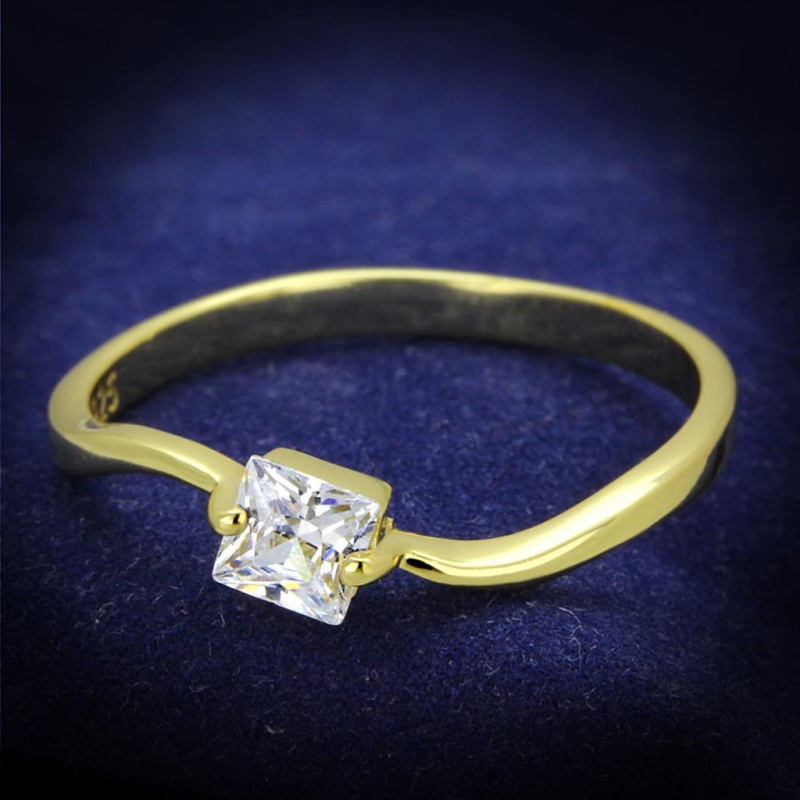 Ts407 - Gold 925 Sterling Silver Ring With Aaa Grade Cz In Clear