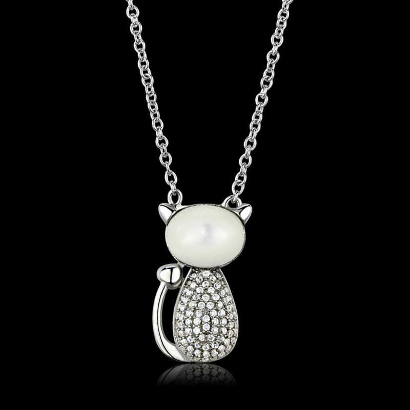 Ts410 - Rhodium 925 Sterling Silver Chain Pendant With Synthetic Synthetic Glass In Clear - 16"