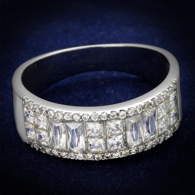 Ts460 - Rhodium 925 Sterling Silver Ring With Aaa Grade Cz In Clear