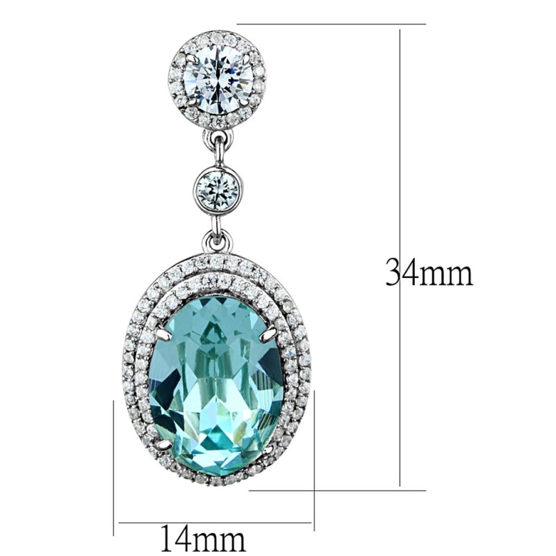 Rhodium 925 Sterling Silver Earrings With Top Grade Crystal In Sea Blue