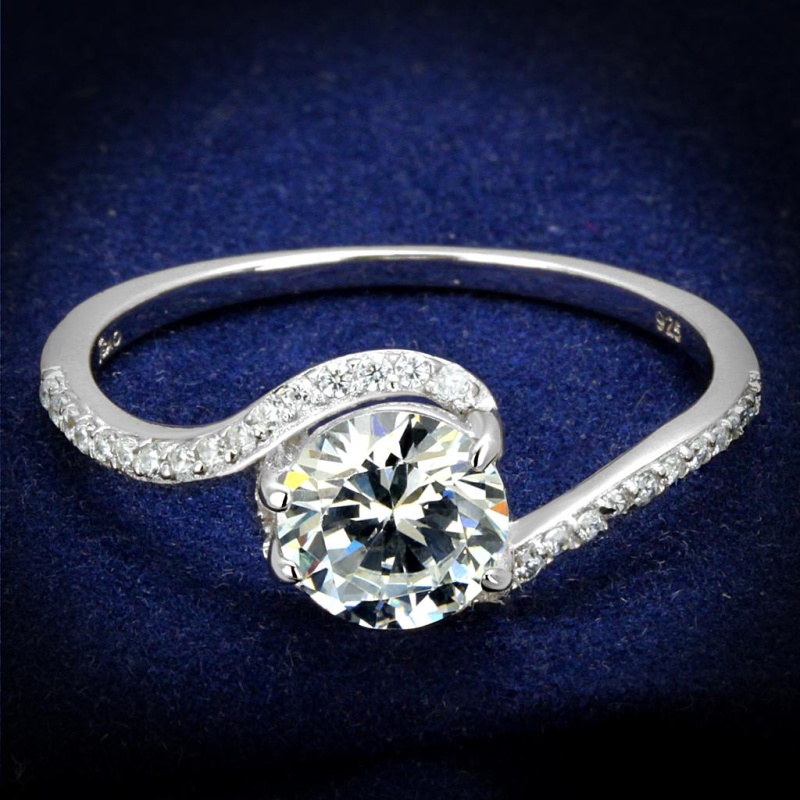 Ts536 - Rhodium 925 Sterling Silver Ring With Aaa Grade Cz In Clear