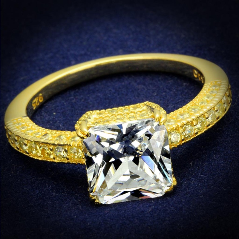 Ts539 - Gold 925 Sterling Silver Ring With Aaa Grade Cz In Clear