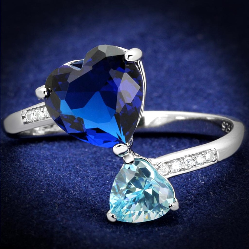 Ts554 - Rhodium 925 Sterling Silver Ring With Synthetic Synthetic Glass In Montana