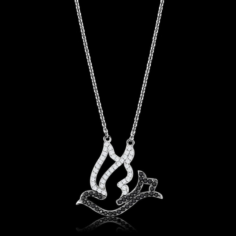 Ts563 - Rhodium + Ruthenium 925 Sterling Silver Chain Pendant With Aaa Grade Cz In Clear