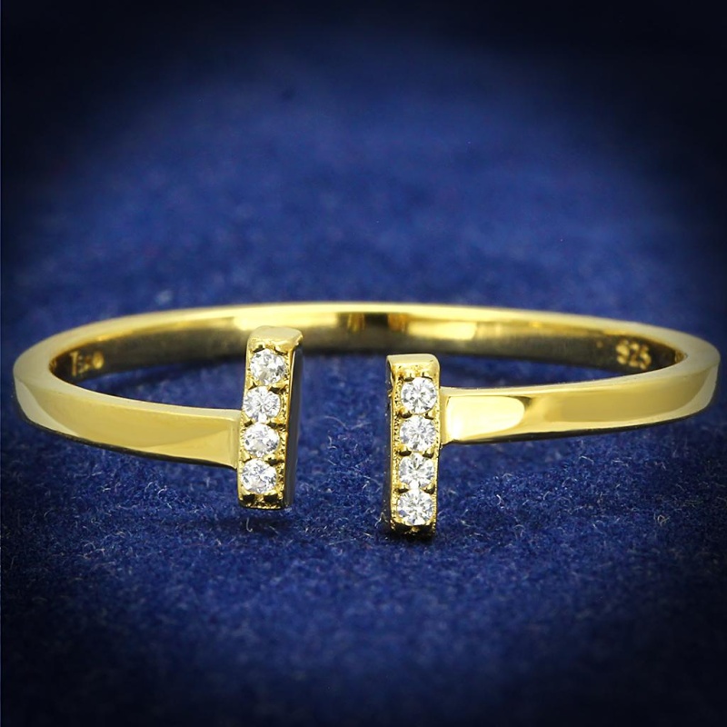 Ts595 - Gold 925 Sterling Silver Ring With Aaa Grade Cz In Clear