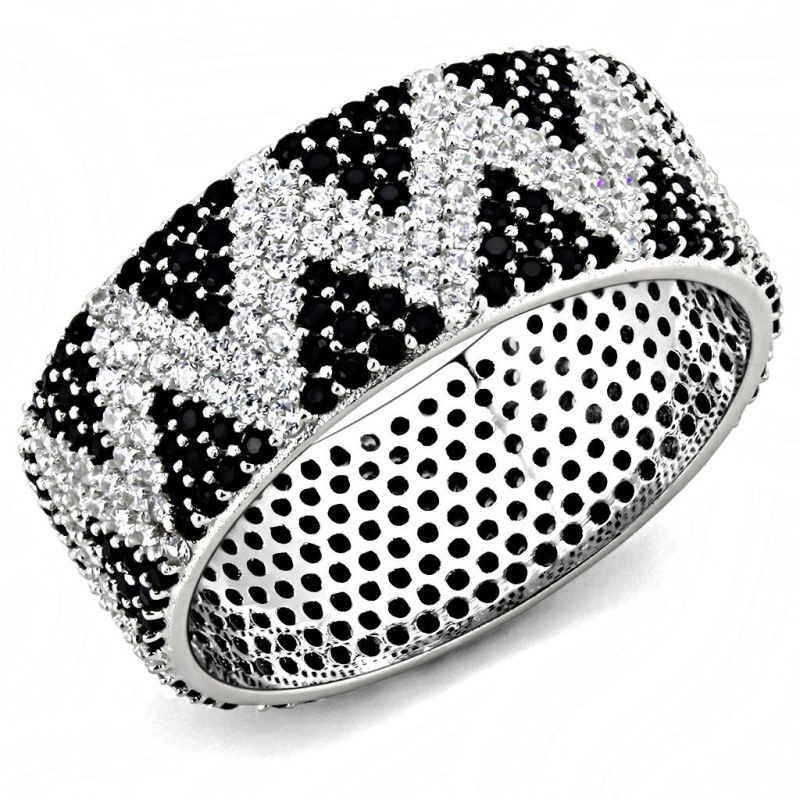Ts613 - Rhodium 925 Sterling Silver Ring With Aaa Grade Cz In Jet
