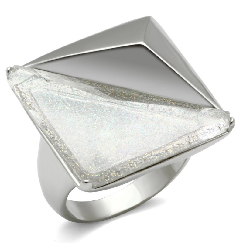 Vl009 - Rhodium Brass Ring With Synthetic Synthetic Stone In Aurora Borealis (Rainbow Effect)
