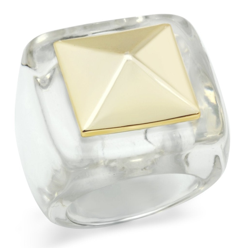 Vl015 - Gold Brass Ring With Synthetic Synthetic Stone In Clear