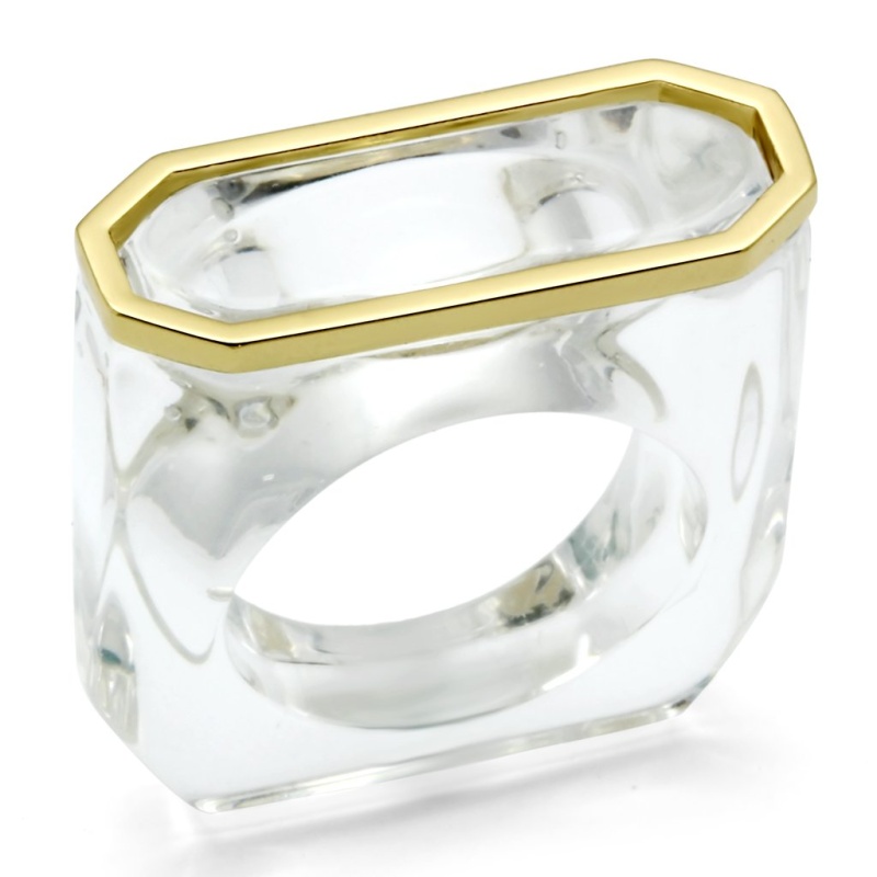 Vl016 - Gold Brass Ring With Synthetic Synthetic Stone In Clear