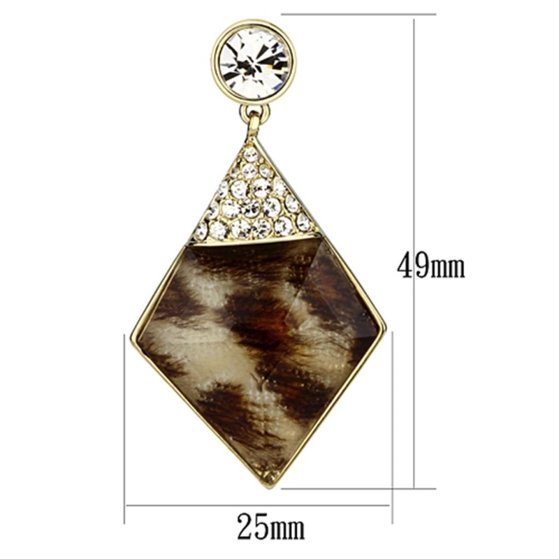 Ip Gold(Ion Plating) Brass Earrings With Synthetic Synthetic Stone In Animal Pattern