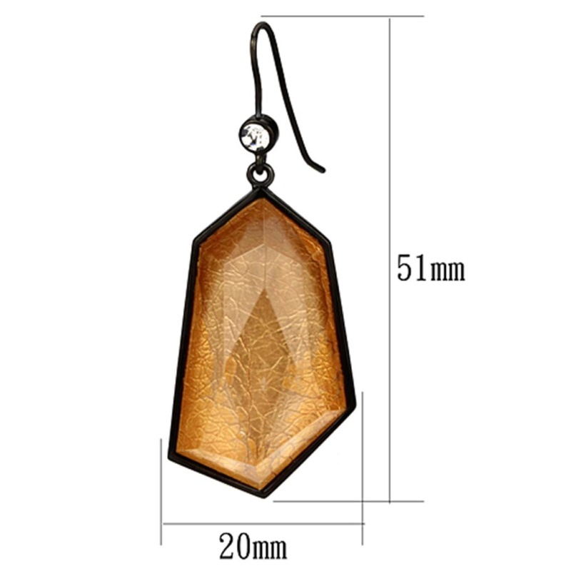 Ip Black(Ion Plating) Brass Earrings With Synthetic Synthetic Stone In Orange