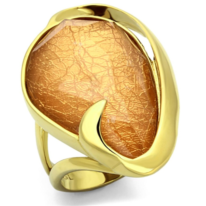 Vl098 - Ip Gold(Ion Plating) Stainless Steel Ring With Synthetic Synthetic Stone In Orange