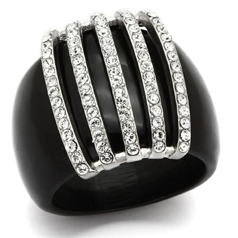 Vl099 - High Polished (No Plating) Stainless Steel Ring With Top Grade Crystal In Clear
