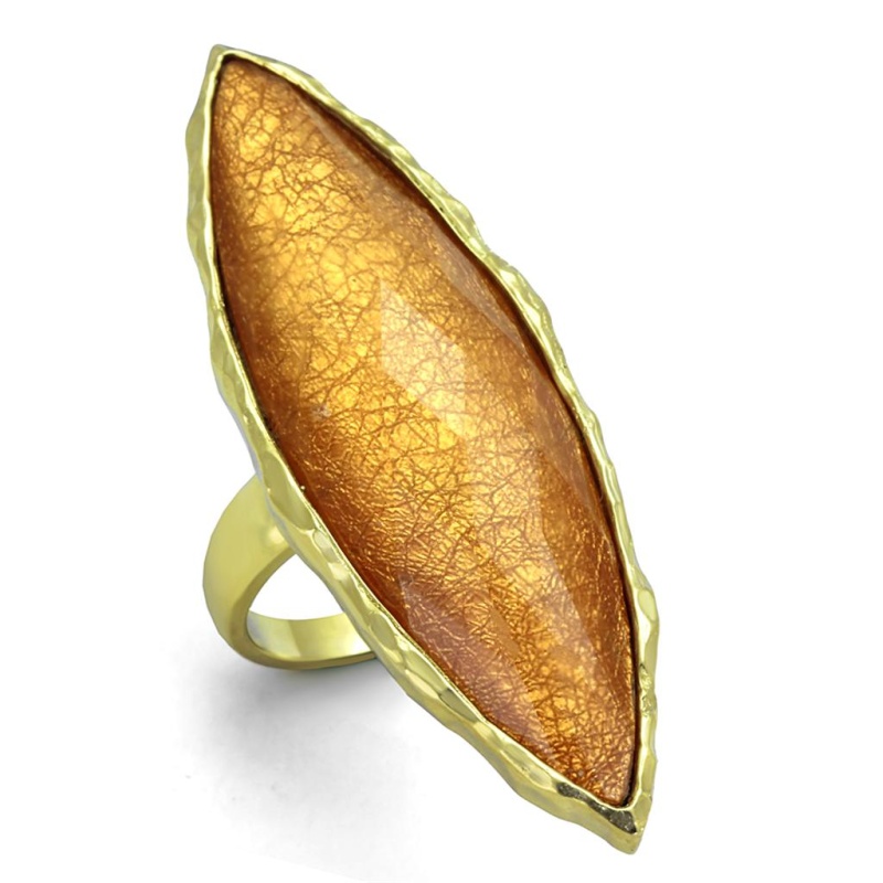 Vl120 - Ip Gold(Ion Plating) Stainless Steel Ring With Synthetic Synthetic Stone In Orange