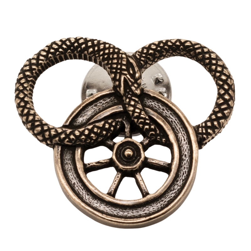 Snake And Wheel Lapel Pin - Sterling Silver Or Bronze