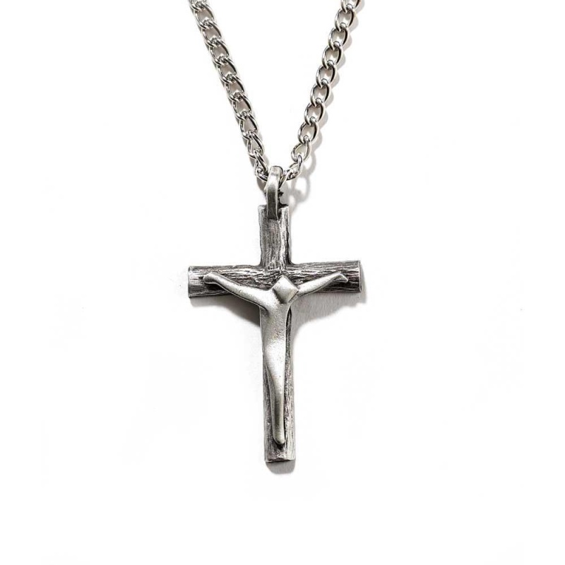 Nk-Lg Pwtr Modern Crucifix-21"