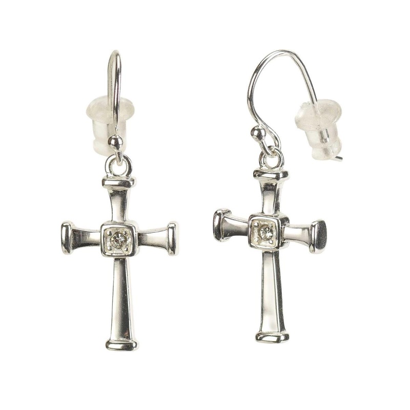 Earrings Silver Pl Cross With Endcaps