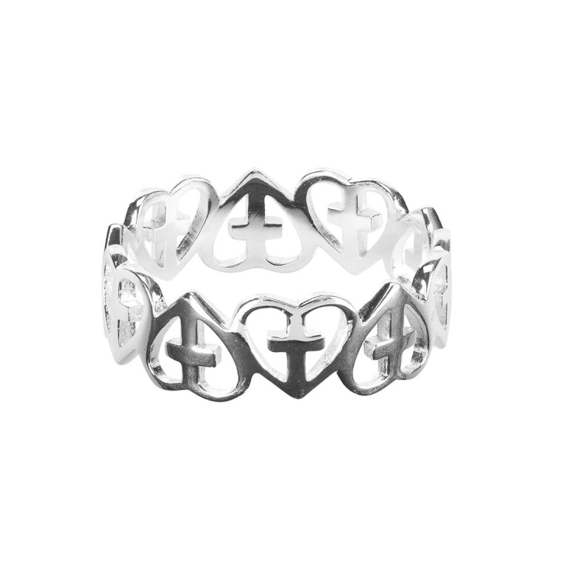 Ring Multiheart/Cross Silver Plated Sz 5