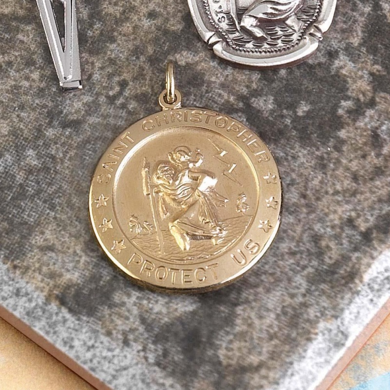 Nk-Round St Chris Medal Gld Plt 24"Chn