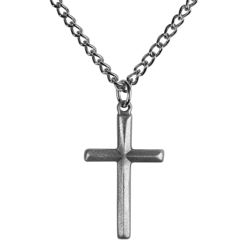Nk Bevel Cross Pewter 18" Stnls Stl Chn