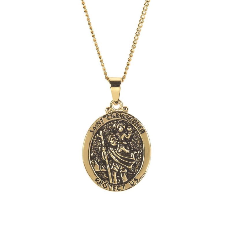 St Christopher Oval Medal Gold Plate 18