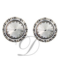 17Mm Rondelle With Crystal Rivoli Button Earrings - Pair