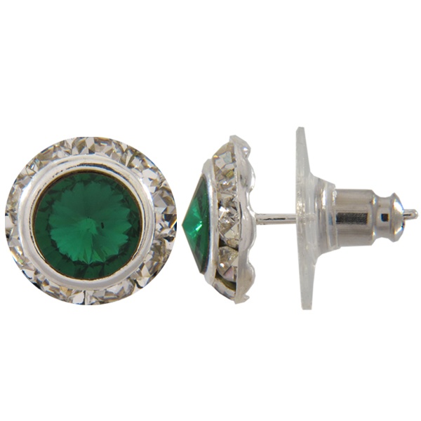 11Mm Rondelle With Rivoli Button Earrings - Pair