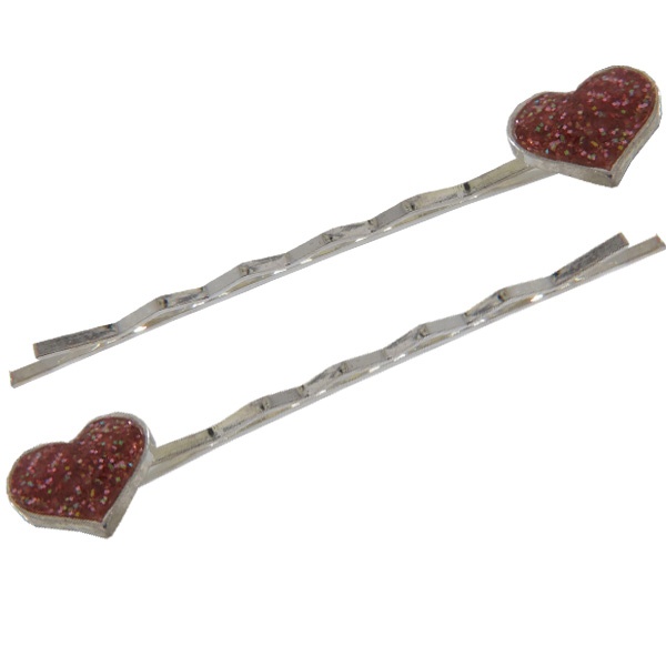 Pair Of Heart Bobbie Pins Pink - 3 Pair Bulk Package