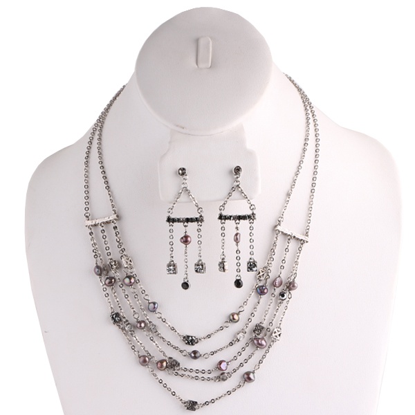 Rhinestone Necklace And Earring Set - Jet