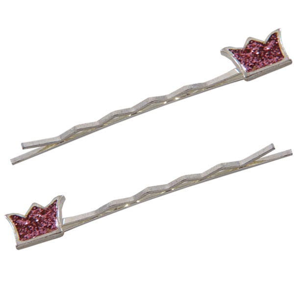 Rhinestone Bobbie Pins - Pink Crown-Filled - 3 Pair Bulk Package