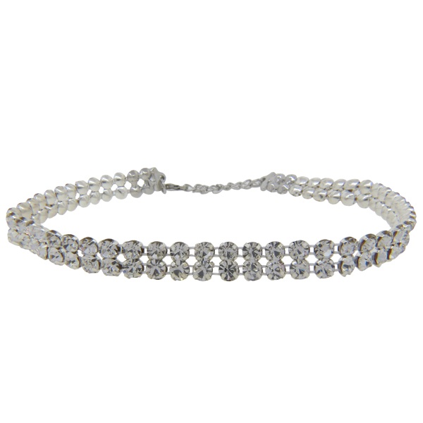 2 Row Crystal Rhinestone Choker 11" Adjustable Lead Compliant For Children